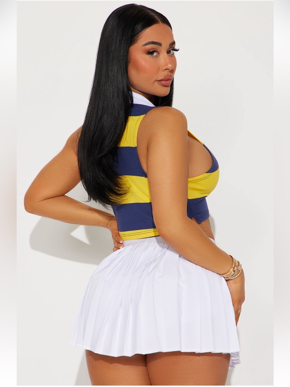 Fashion Nova Game Day Cropped Polo - Yellow/Combo - Picture 3 of 3